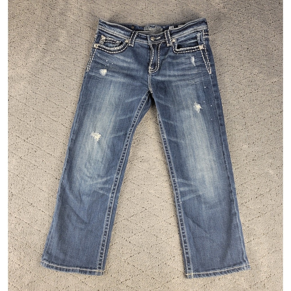 Miss Me Jeans Womens 28 Blue Boyfriend Straight Leg Dark Wash Denim Stretch